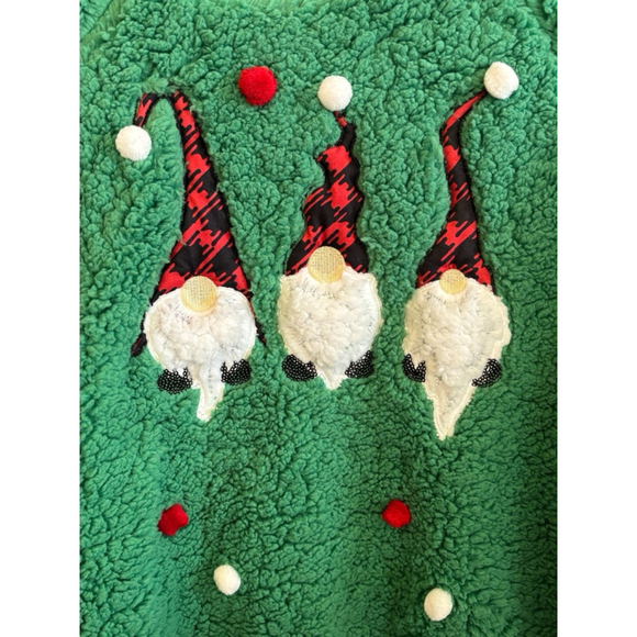 Poof New York Women's Small Green Gnome Merry Christmas Fuzzy Holiday Sweater - Picture 5 of 13